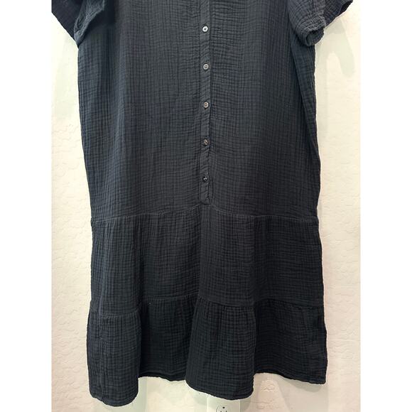 J.JILL | Black Crinkle Cotton Gauze Button Front Midi Dress | Size XL Tall - Picture 5 of 7